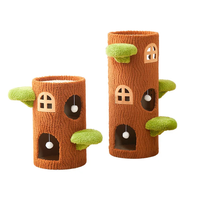 2024 New Solid Wood Cat Crawler Nest Sustainable Cat Tree Sisal Jumping Platform Toy Hole Space Efficient Scratcher Integration