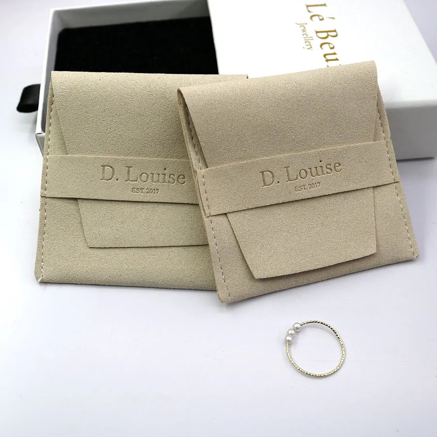 Suede Microfiber Jewelry Pouch Bag  Custom Beige Velvet Suede Jewelry Pouch LogoJewelry Pouch and Box