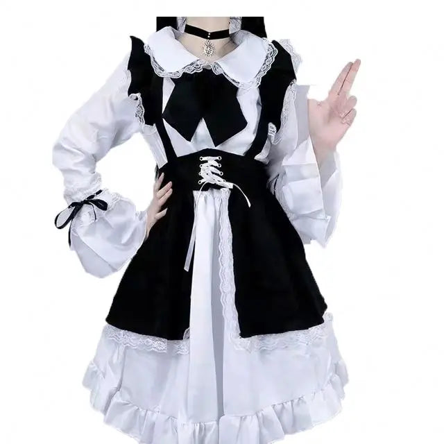 Women Maid Outfit Anime Dress Black and White Apron Dress Lolita Dresses Men Cafe Costume Cosplay Costume