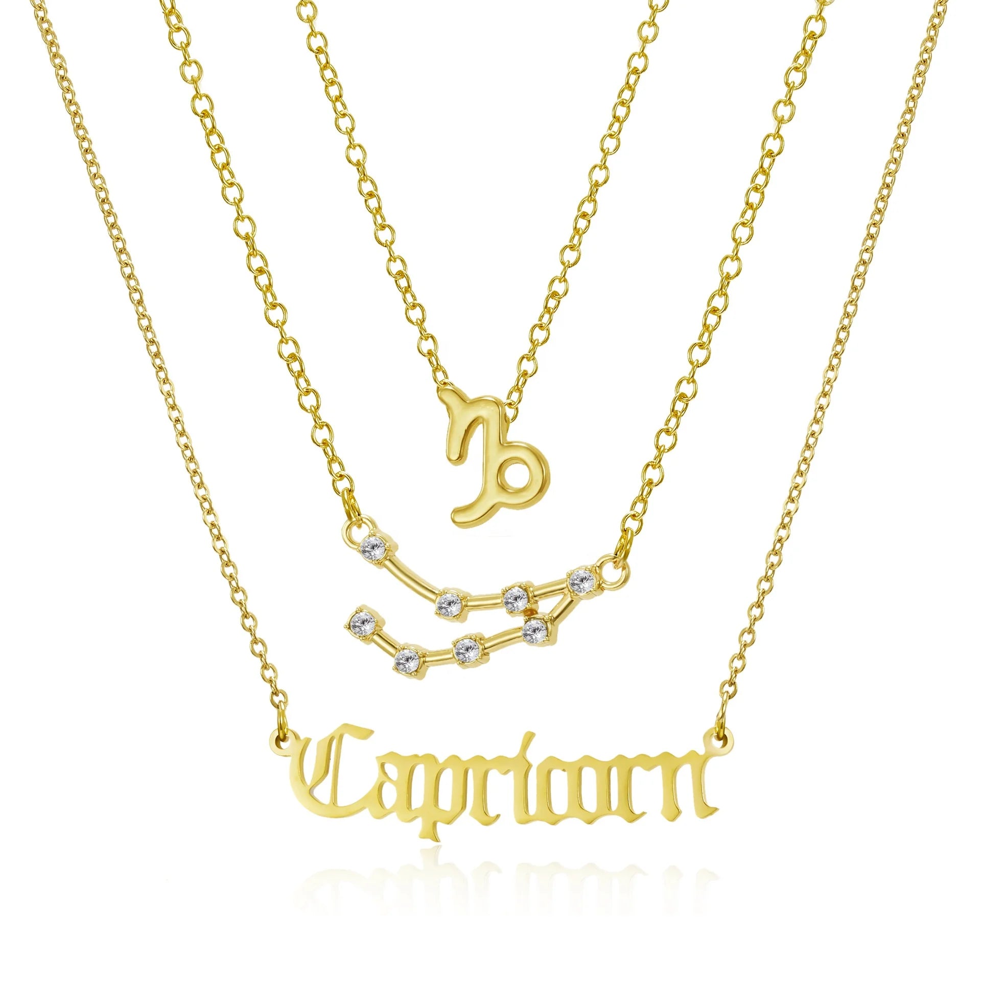 Fashion Jewelry Sets Old English Astrology 12 Zodiac Star Sign Hypoallergenic Horoscope Necklace