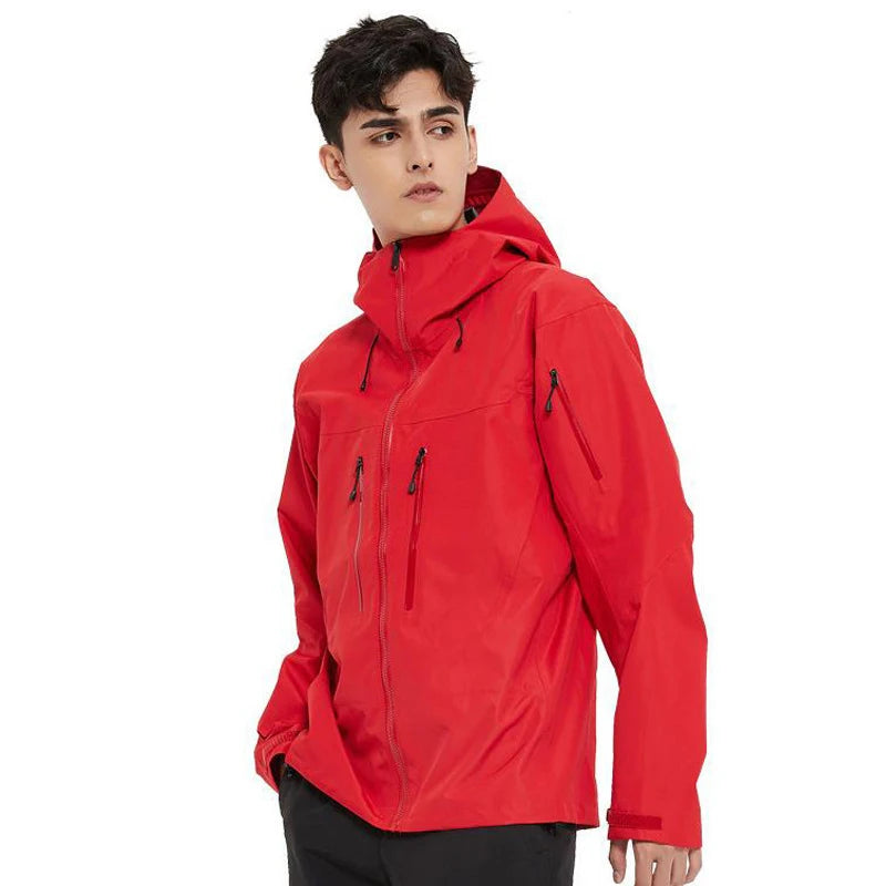Men's Summer Outdoor Coated Stand Varsity Jacket Mountain Windproof Waterproof Breathable Hard Shell 3-Layer Fishing Rain Jacket