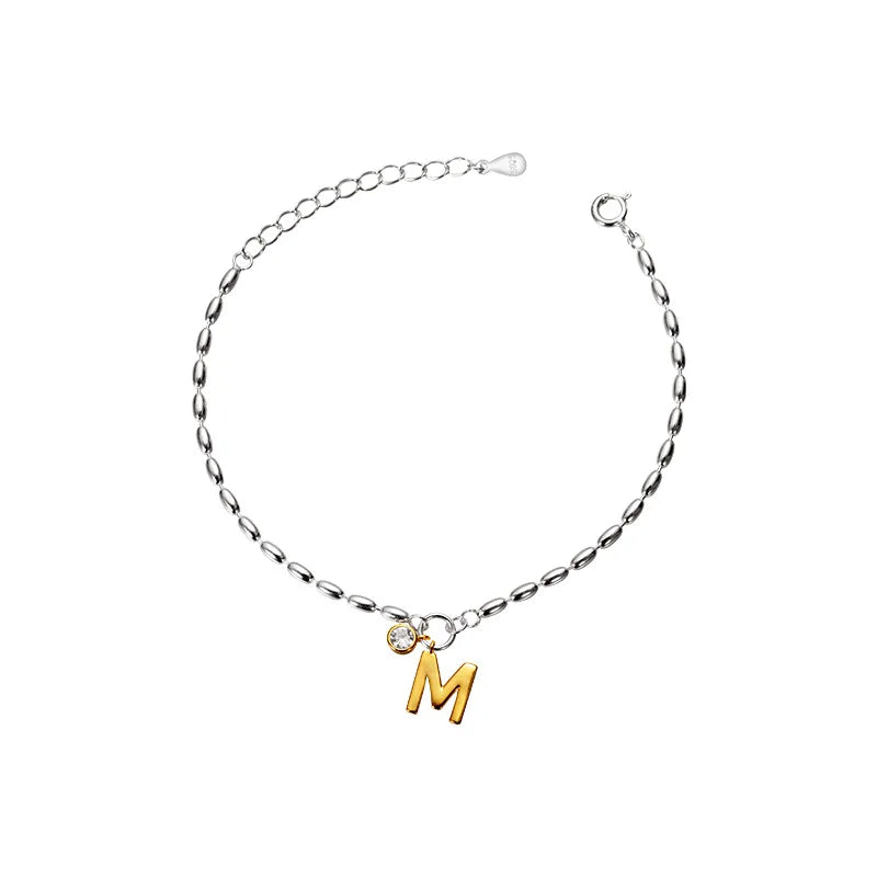 Custom Punk 26 Letter Zircon Collection Charm Corn Chain 925 Sterling Silver Bracelets