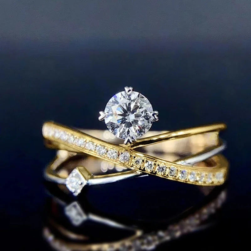 CAOSHI Trendy Bright Imitated Diamond Cross Design Two Tone Plated Finger Rings for Women Party Fashion Jewelry CZ Wedding Rings