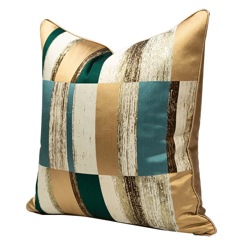 Luxury Green Gold Striped Cushion Covers Throw Pillow Cover Square Jacquard Pillowcases for Interior Decoration