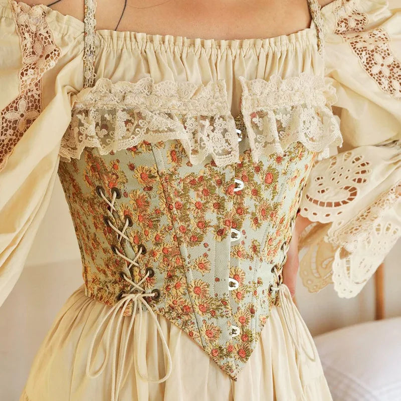 Casual Floral Lace Sling Buckle Tight Body Shape Wear Girdle Waist Cinchers Corset Top