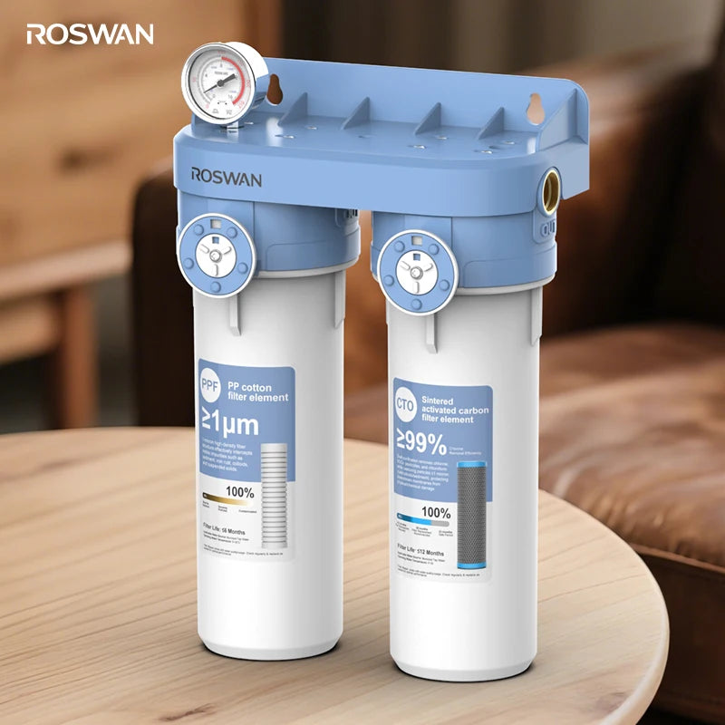 OEM 10 Inch 2-Stage Water Filter Pressure Gauge PP GAC Carbon 1 Micron Under Sink Point of Use Kitchen Water Purifier for Home