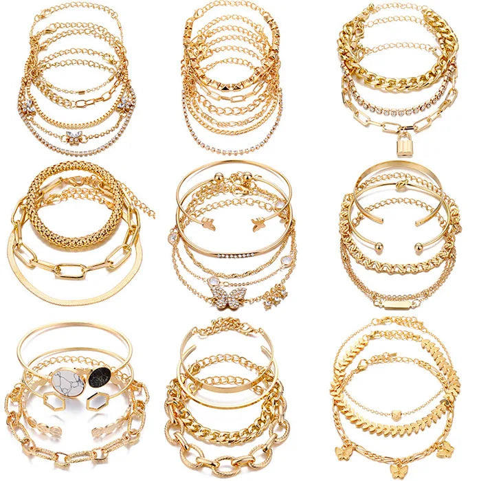 Jewelry Bangle Multi-Layer Bracelets Gold-Plated Thick Chain Butterfly Lock Bracelet Set