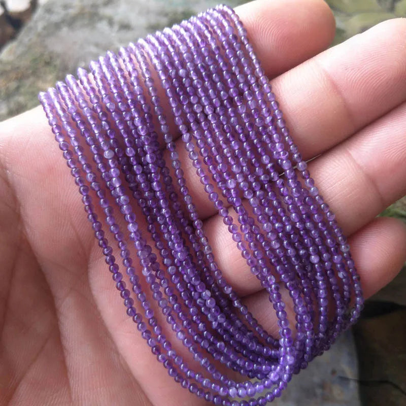 Wholesale Natural Amethyst Healing Crystal Beads Small Round Polished Gemstone for Jewelry Making 2mm 3mm 38CM