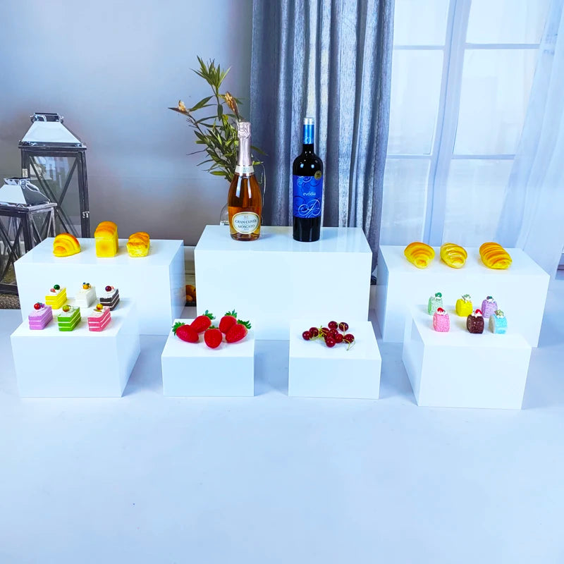 Pack of 7 Wedding Party Table Riser for Food Buffet Set Nesting Dessert Riser Cube White Acrylic Food Risers