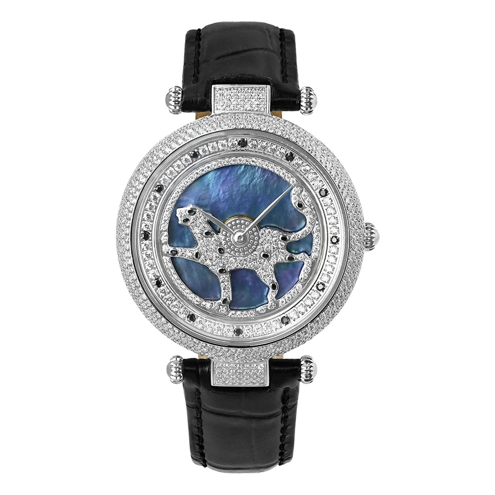 Luxury Rotatable Fortune Leopard Dial Diamond Ladies Watch Ronda 762 Quartz Movement Stainless Steel Case Sapphire Crystal Watch MegaBDM