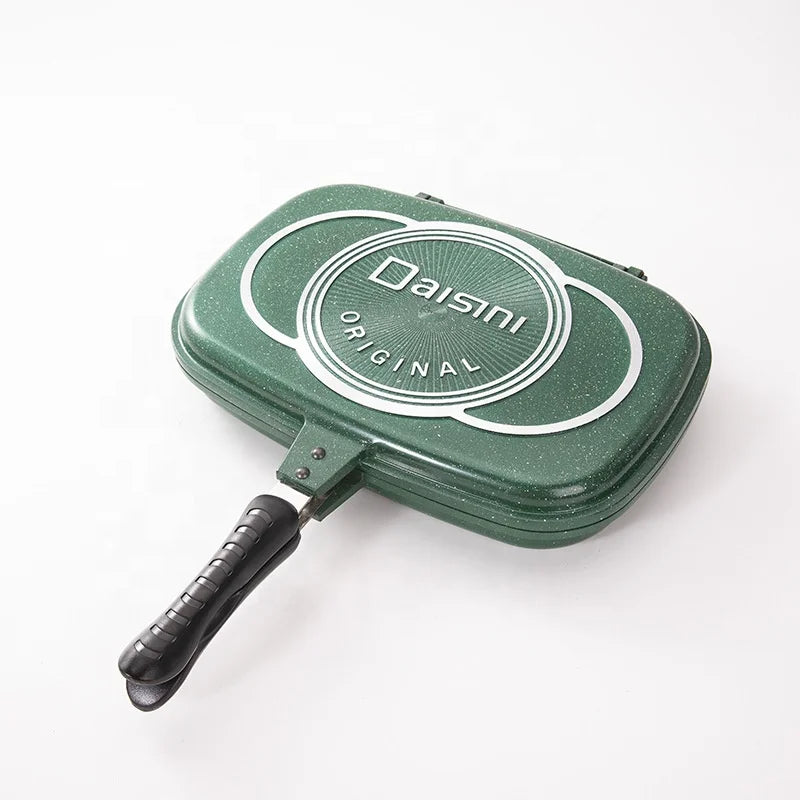 Non-Stick Rectangular Double-Sided Grill Pan Frying Pan Aluminum Alloy with Pot Cover Easy Clean Outdoor Use Gas Induction Ready