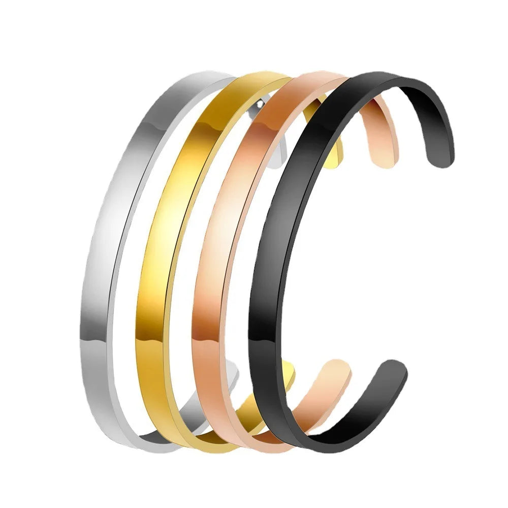 Fashion Jewelry Simple C-Shaped Stainless Steel Zircon Bangle Gold Plating Waterproof Smooth Opening for Unisex Party Occasion