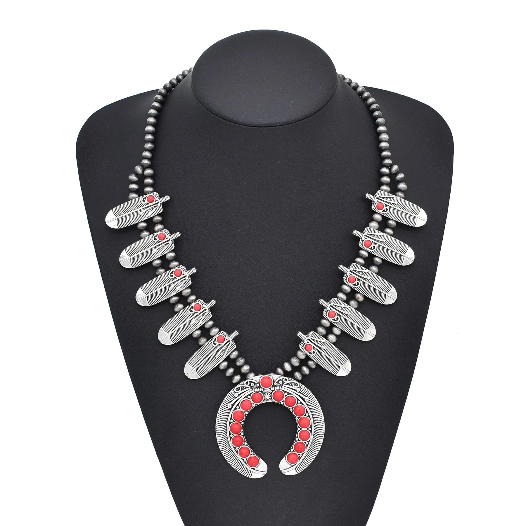 Bohemian Vintage Leaves Beads Necklace Moon Pendant statement Choker for Women Girls Ethnic Gift