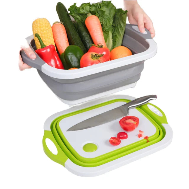 3-in-1 Modern Rectangular Foldable Cutting Board Collapsible Colander Set PP Material for Home Kitchen Food Chopping Storage