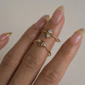 2024 Dazan SUMMER New Ins Trendy 18k PVD Gold Plated Stainless Steel Vintage Gorgeous Clear Pink Zircon Royal Ring Set for Women