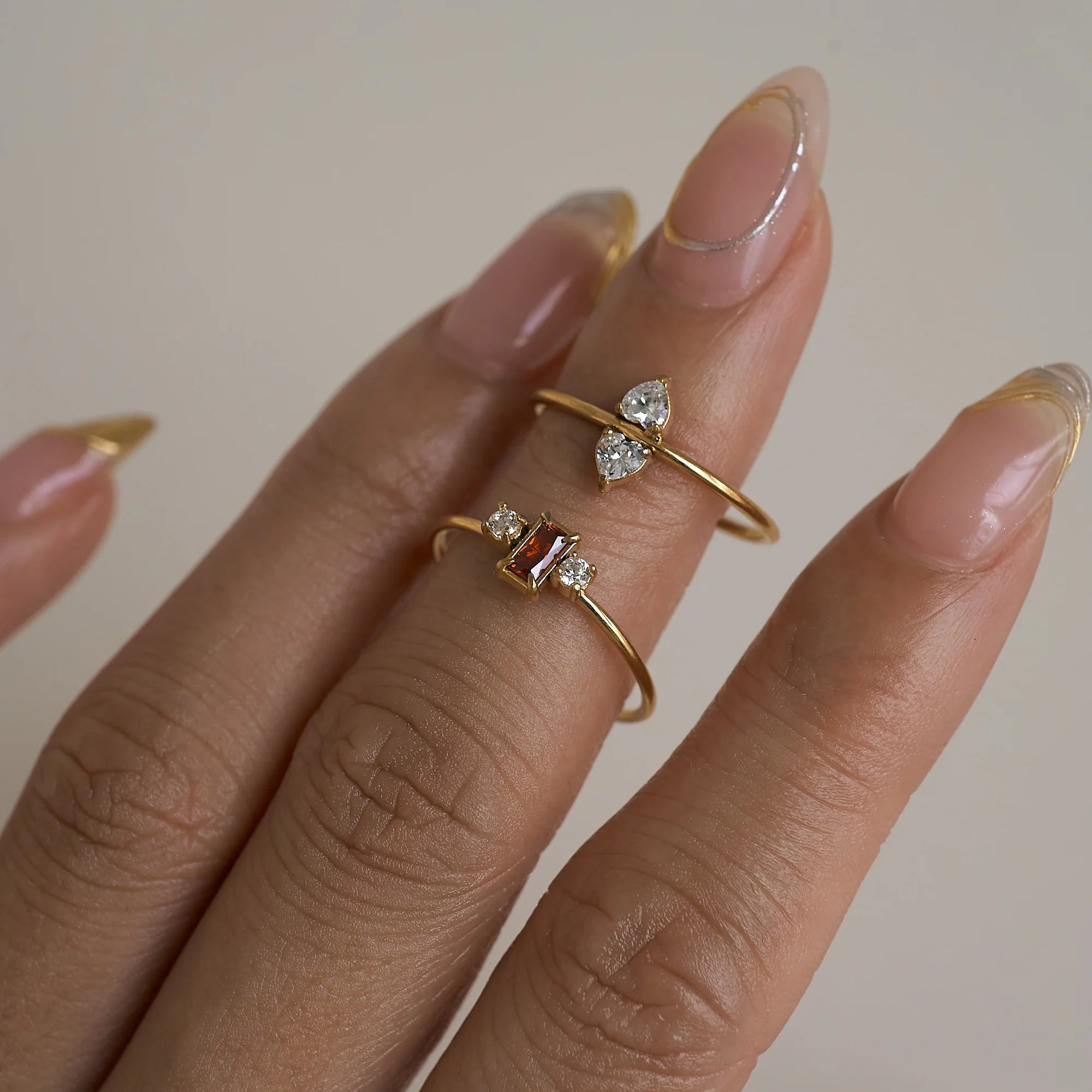 2024 Dazan SUMMER New Ins Trendy 18k PVD Gold Plated Stainless Steel Vintage Gorgeous Clear Pink Zircon Royal Ring Set for Women