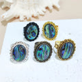 Antique Bronze Natural Abalone Shell Gemstone Gold Rings Bohemian Jewelry Paua Shell Finger Rings Resizable for Jewelry Supplies