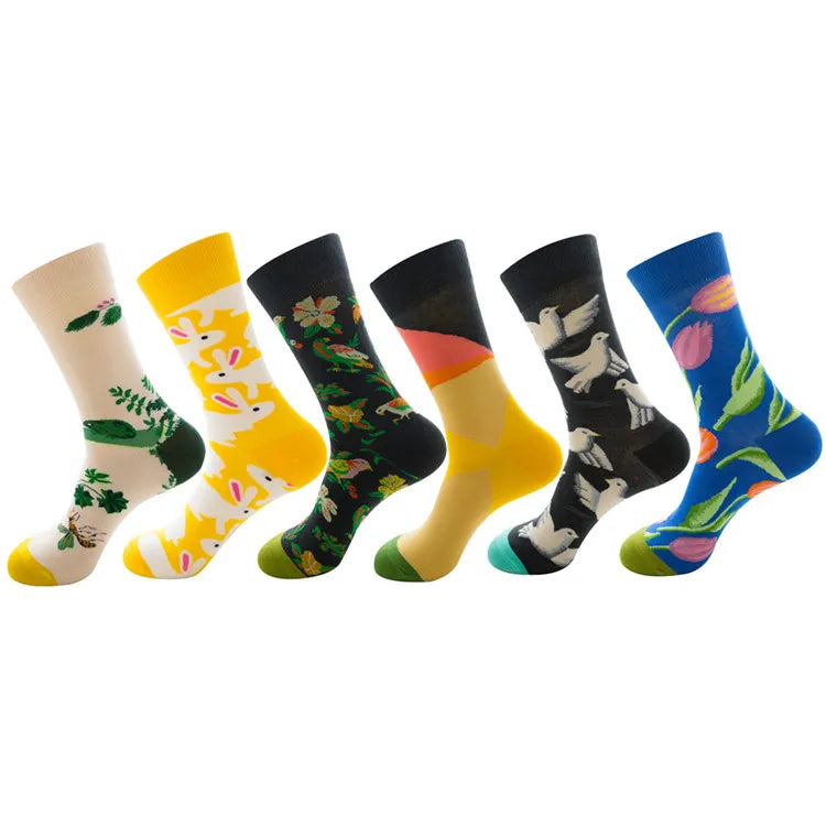 XIANGHUI Wholesale Funny Custom New Unisex Funny Fashion Flower Animal Jacquard Tube Fashion Cotton Crew Socks