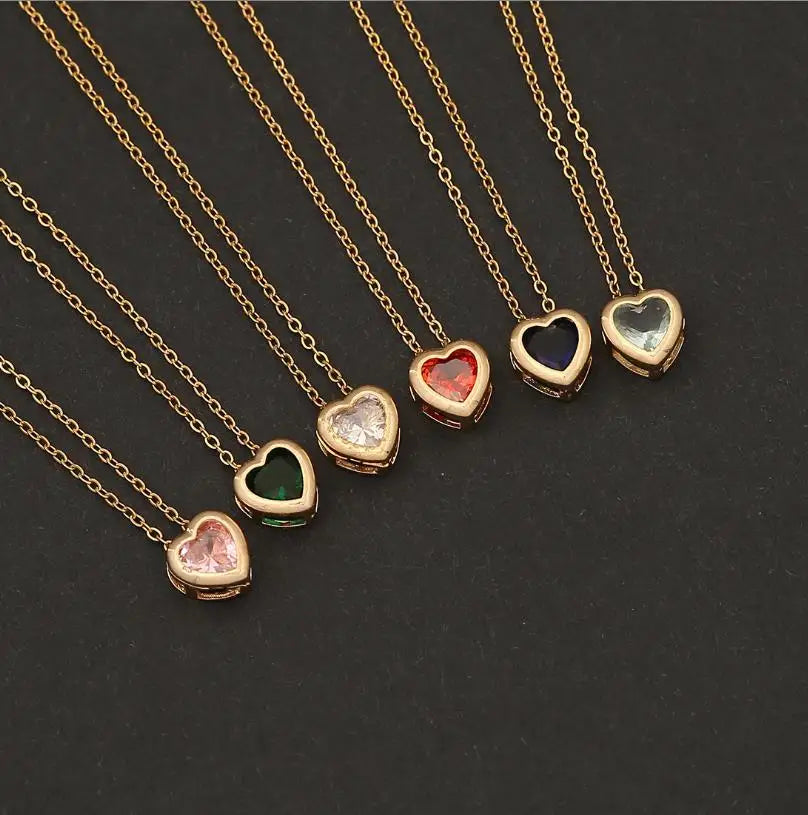 Simple Necklace Stainless Steel Clavicle Chain Pendant Necklace Female Heart Pendant Titanium Steel Zircon Pendant Necklace