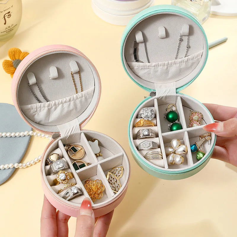 Wholesale High-End Creative Portable Round Travel Jewelry Box with Zipper for Earrings and Rings