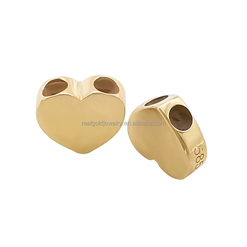 14K Solid Gold Jewelry Findings Heart Shape Adjusting Beads Real Gold Accessory for Adjustable Bracelet