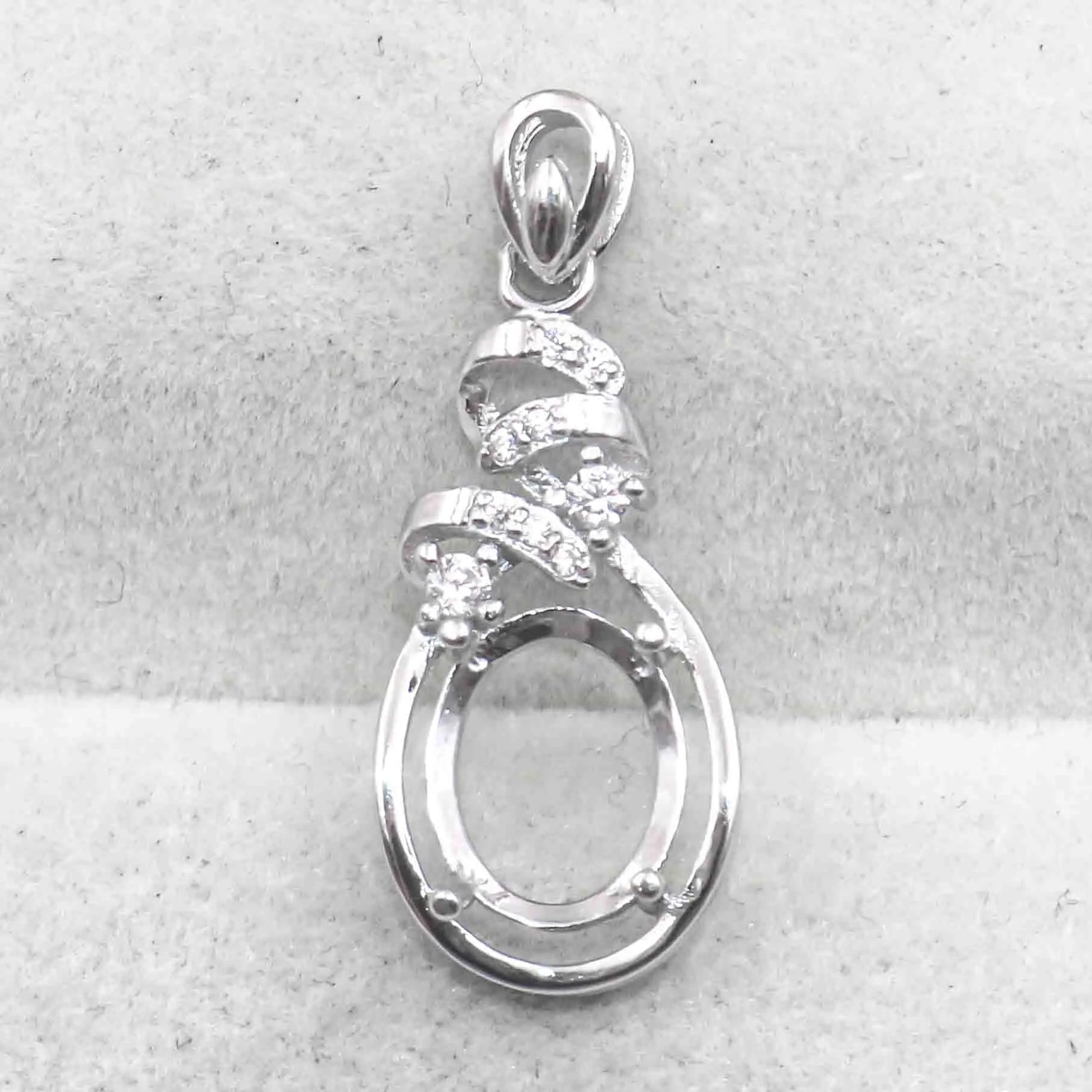 Sterling Silver 8*10mm Semi Mount Pendant Empty Frame Blank Support Setting S925 Base Holder Without Center Stone for DIY Inlay