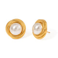 INS Style Round Twists Pattern Wound Threaded Pearls Earrings 18K Gold Plated Stainless Steel Women Jewelry