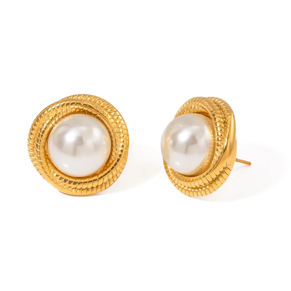 INS Style Round Twists Pattern Wound Threaded Pearls Earrings 18K Gold Plated Stainless Steel Women Jewelry