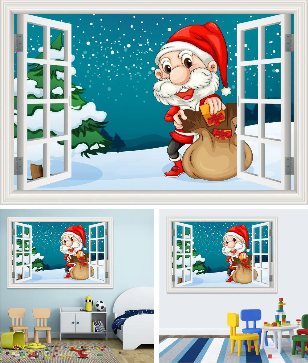 2025 Merry Christmas Window Santa Claus Elk Home Holiday Decoration Tapestry