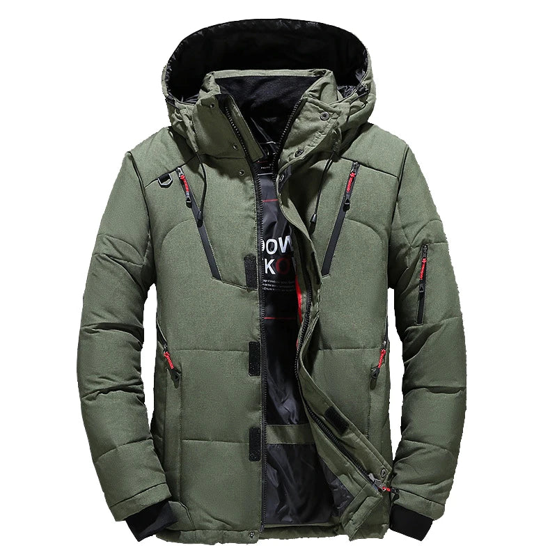 Wholesale Men's Custom White Duck Down Jacket Plus Size Winter Puffer Coat With Turn-Down Collar and Hood