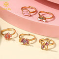 Cute Girls Children Toy Jewelry Gold Plated Rainbow Butterfly Crystal Oil Drop Enamel Rings for Kids