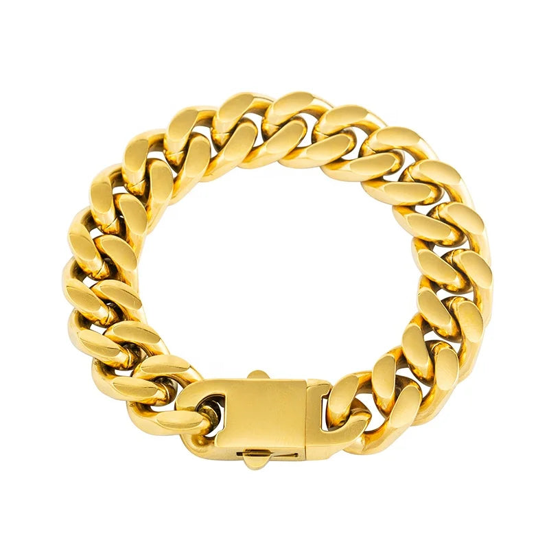 High Polished Popular Charm Hip-Hop Stainless Steel Plated 18K Gold Cuban Link Chain Bracelets for Men