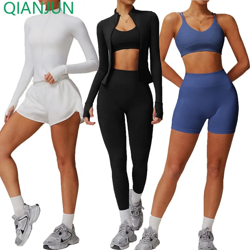 2025 New Sports High Waist Leggings Yoga Wear Workout Sportswear Womens Gym Fitness Zipper Jacket Yoga Sets