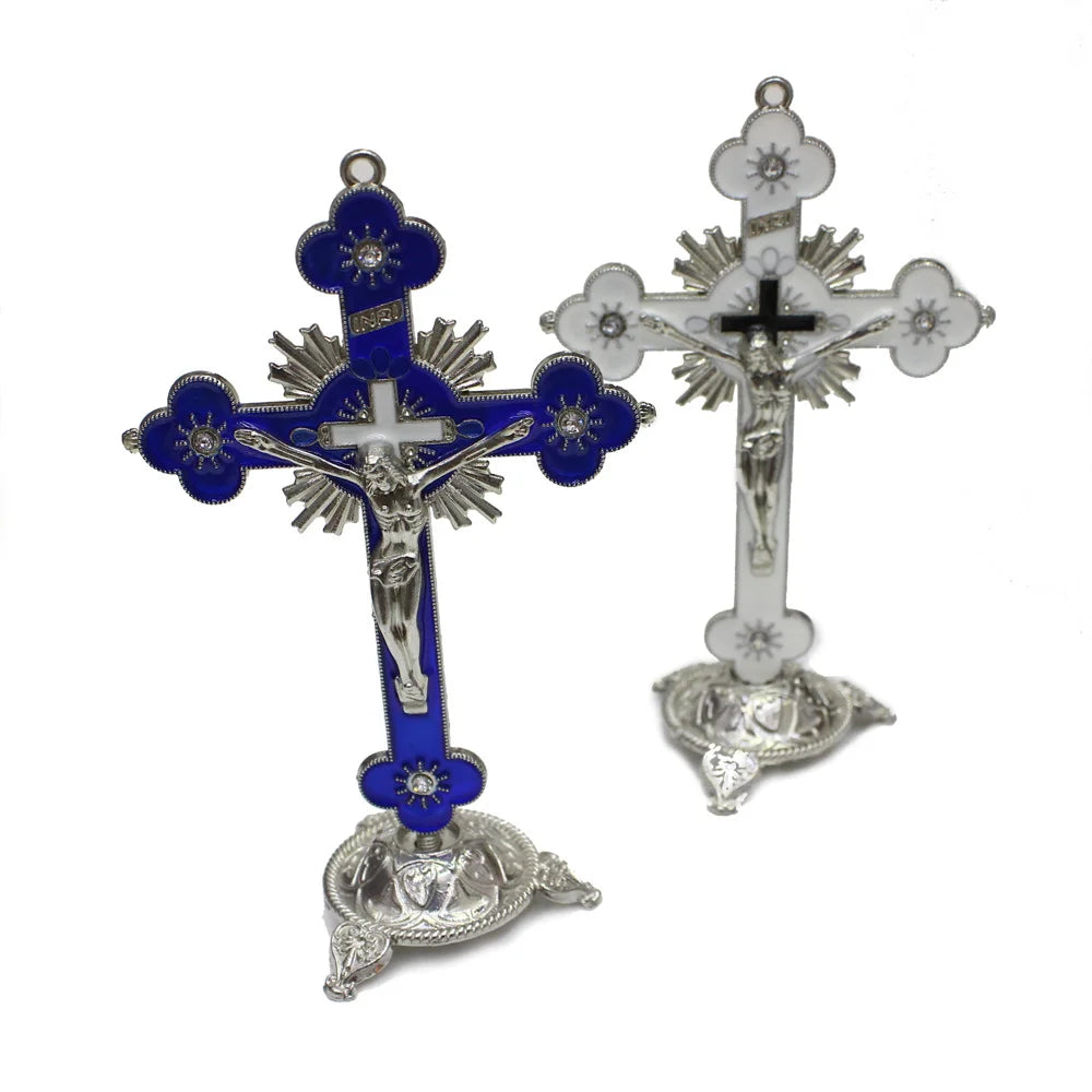 2025 Zinc Alloy Crucifix Religious 14cm Standing Crucifix for Alloy Church Decoration Jesus Cross