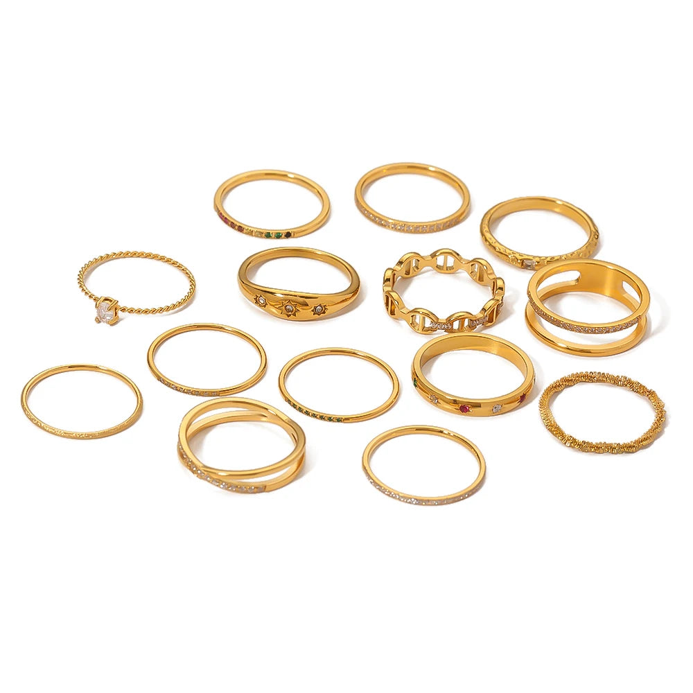 New Arrival Stainless Steel 18K Gold Plated Minimalist CZ Diamond Double Layers Finger Rings for Women