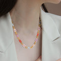 Fashion Personality Creative Stainless Steel Hip Hop Chain Necklace for Women 18K Gold Colorful Trendy Style