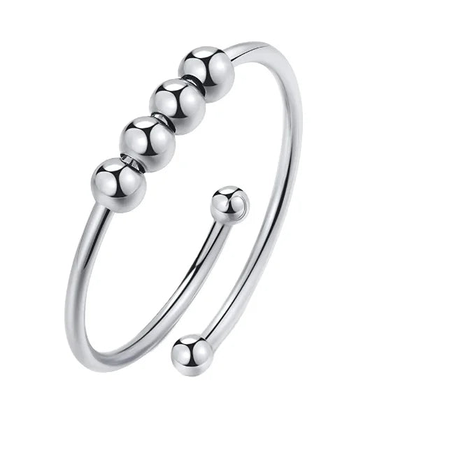Women's Stainless Steel Solid Spinner Ring Long Color Silver Gold Plated Adjustable Finger Beads Anti-Anxiety Fashion Accessory