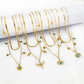 Custom Design Stainless Steel Gold Plated Turquoise Eye Charms Double Layer Clavicle Chain Necklace Fashion Jewelry for Woman