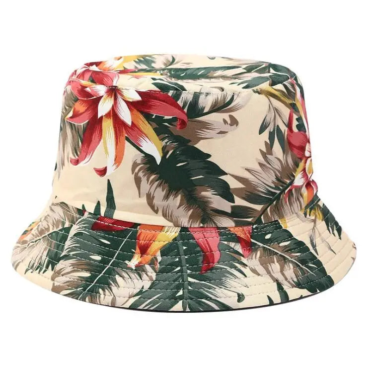 Fashion Outdoor Travel Beach Fisherman Sun Hat Summer Reversible Full Flower Printed Bucket Hat