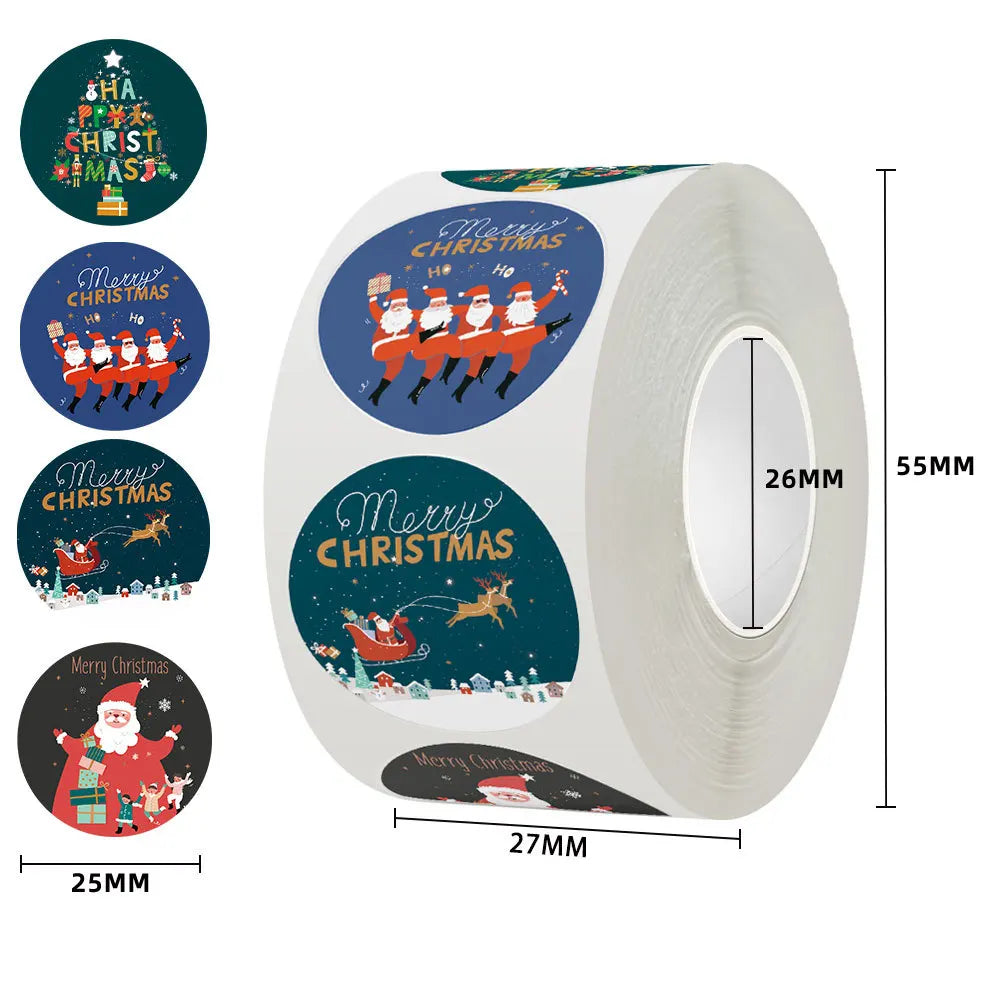 Custom 1 Inch Silicone Self Sticker Rolls 500 PCS/Roll PE Kids Stickers Christmas Gift Box Packaging Decoration Bag Sealing MegaBDM
