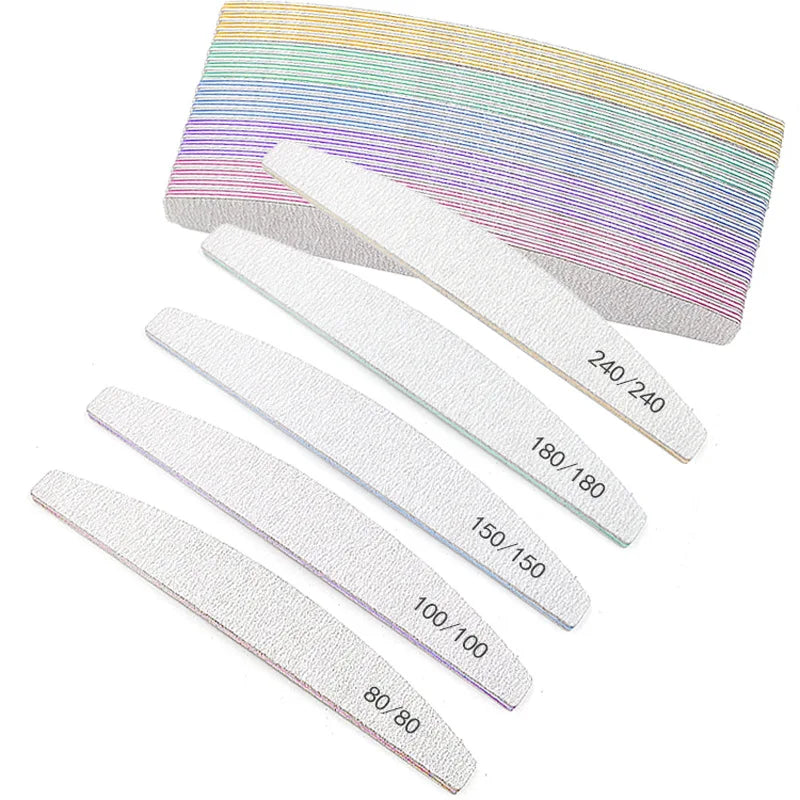 Nail Supplies Half Moon Nail File 100/100 100/180 Grit Colorful PS Board Nail Files