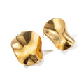INS Stainless Steel Geometric Chunky Stud Earrings Gold Pleated Texture Statement Earring Waterproof Jewelry