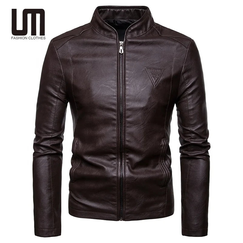Liu Ming Autumn Winter New Products Streetwear Men Clothing Stand Collar Slim Coats Faux Leather Motorcycle Jackets