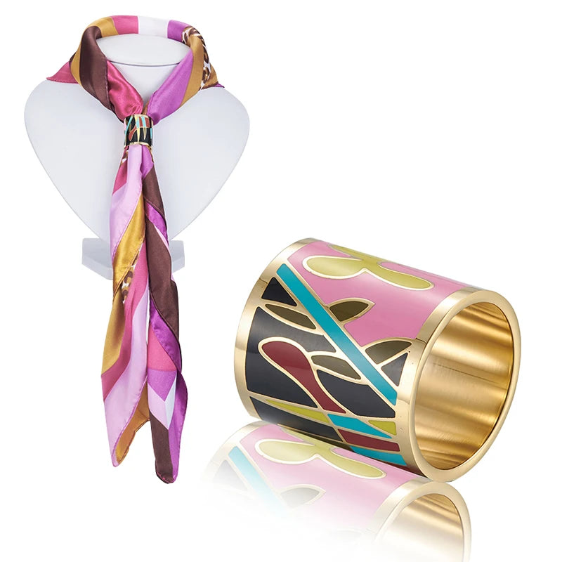 Exquisite 18K Gold Enamel Scarf Ring Buckle New Fashionable Stainless Steel Ladies' Gift