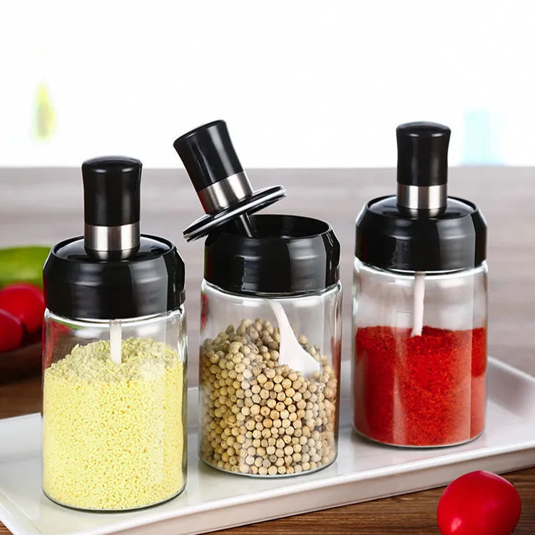 L Household Salt Seasoning Oil Honey Glass Bottle With Spoon Honey Stick Oil Brush Cover