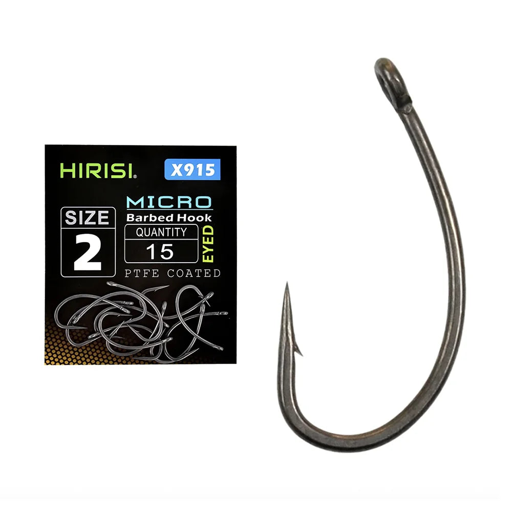 Hirisi Carp Fishing Hooks With Eye Micro Barb High Carbon Steel Fishing Hooks PTFE Coated X915