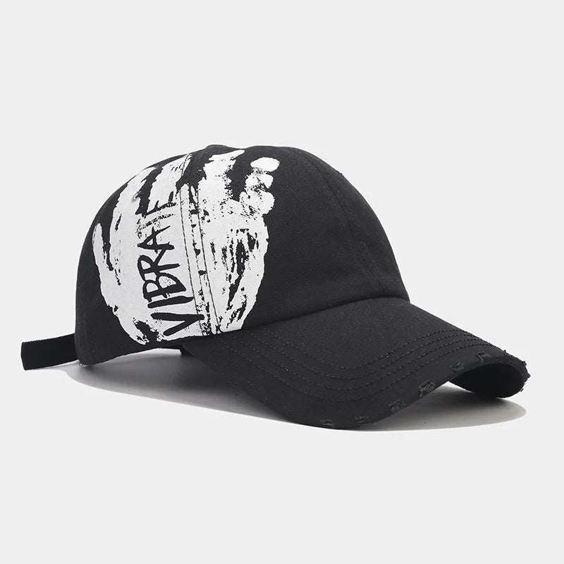 New Creative Colorful Graffiti Printed Soft Top Distressed Street Trendy Baseball Cap for Teenagers