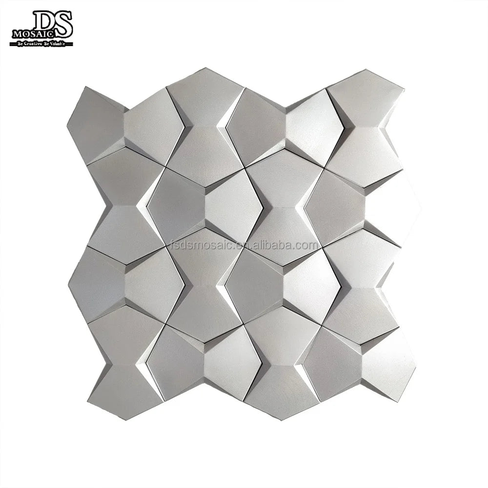 Silver Color Glossy Ceramic Hexagon Irregular 3D Shapes Eco-Friendly Modern Mosaic Tiles for Bathroom Living Room
