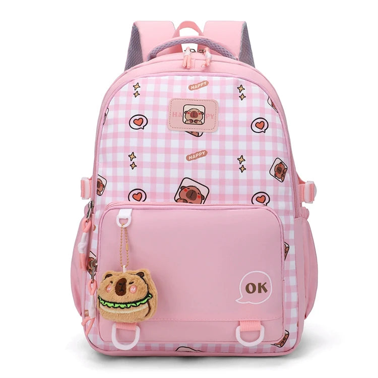 2026 Printed High Designer Korean Style pink Fancy Big School Bags for Girls Students