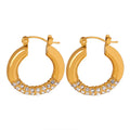 Vintage Ins Style Personalized Circle Inlaid Rhinestone Zircon Design Eardrops Earrings Titanium Steel 18k Gold Plated Jewelry